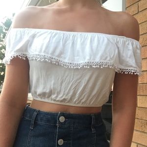 PACSUN WHITE OFF THE SHOULDER CROP TOP